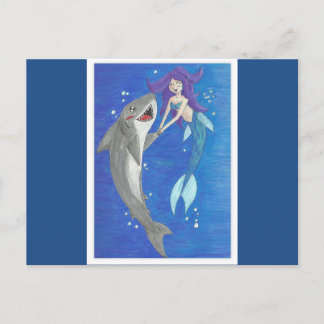 Mermaid and Shark Friends Postcard Postkarte