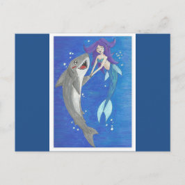 Mermaid and Shark Friends Postcard Postkarte