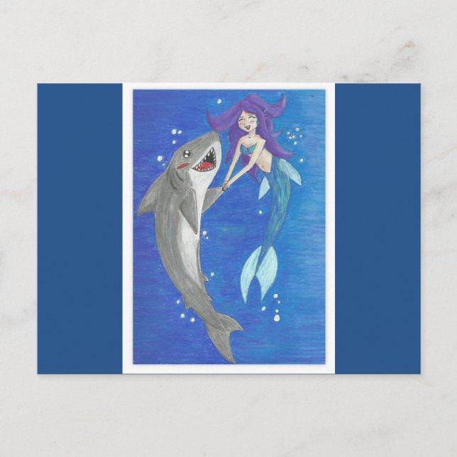 Mermaid and Shark Friends Postcard Postkarte (Vorderseite)