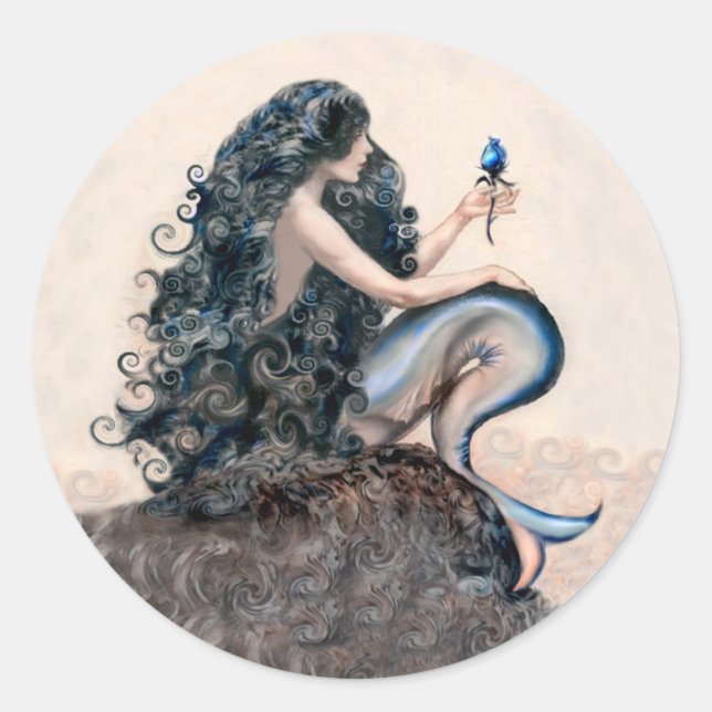 Mermaid and the Rose Runder Aufkleber (Vorderseite)