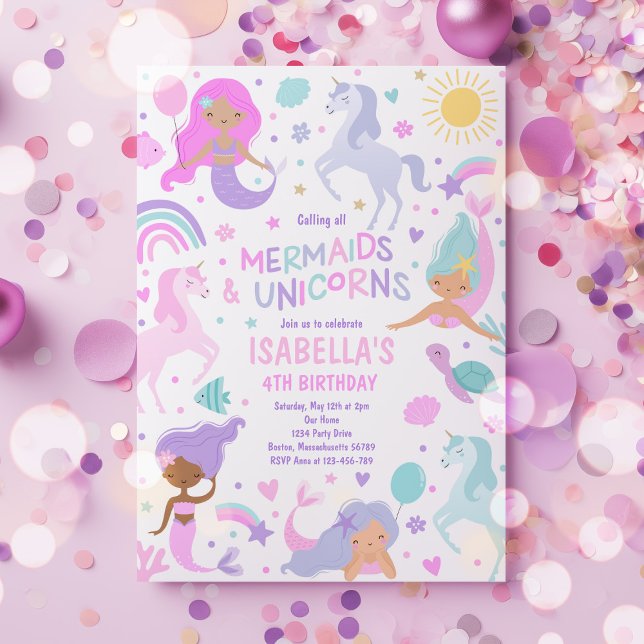 Mermaid and Unicorn Magical Birthday Party Einladung (Von Creator hochgeladen)