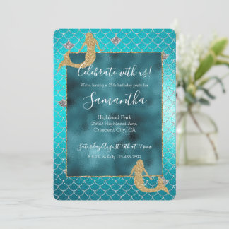 Mermaid Aqua Aquamarin Gold Silver Sparkone Glitze Einladung