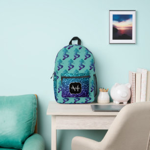 Mermaid aqua blue ombre Glitzern aquamarin Monogra Bedruckter Rucksack
