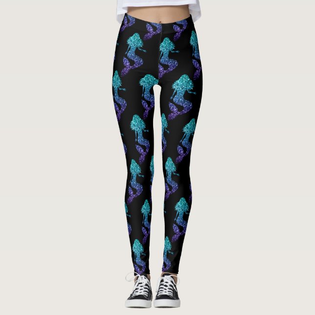 Mermaid aqua blue ombre Glitzern muster Leggings (Vorderseite)