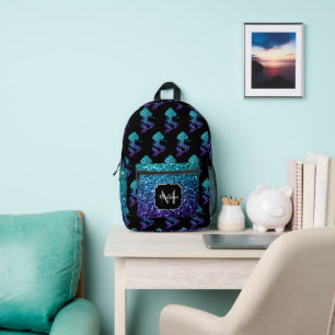 Mermaid aqua blue ombre Glitzern muster Monogram Bedruckter Rucksack