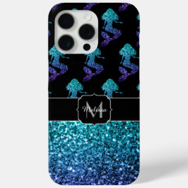Mermaid aqua blue ombre Glitzern muster Monogram Case-Mate iPhone Hülle
