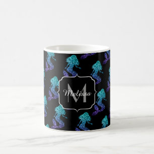 Mermaid aqua blue ombre Glitzern muster Monogram Kaffeetasse