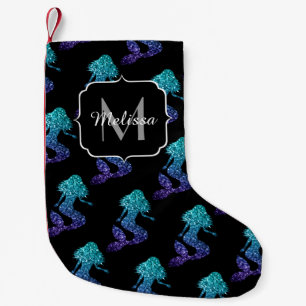 Mermaid aqua blue ombre Glitzern muster Monogram Kleiner Weihnachtsstrumpf