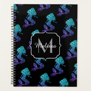 Mermaid aqua blue ombre Glitzern muster Monogram Planer