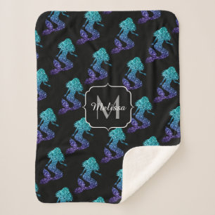 Mermaid aqua blue ombre Glitzern muster Monogram Sherpadecke