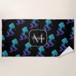 Mermaid aqua blue ombre Glitzern muster Monogram Strandtuch