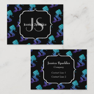 Mermaid aqua blue ombre Glitzern muster Monogram Visitenkarte