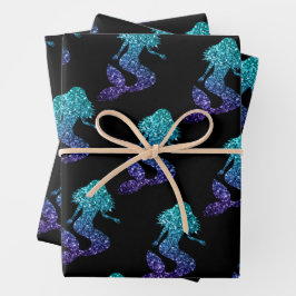 Mermaid aqua blue ombre Glitzern schwarz Geschenkpapier Set