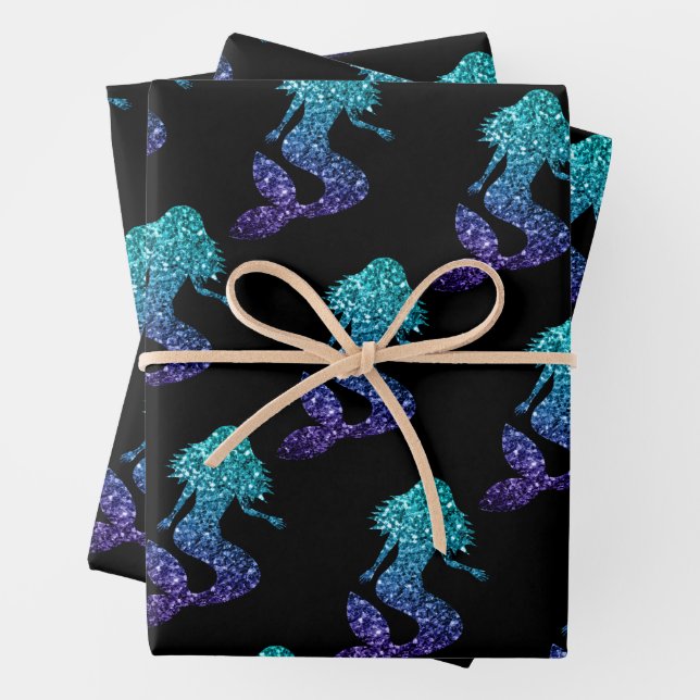 Mermaid aqua blue ombre Glitzern schwarz Geschenkpapier Set (Beispiel)