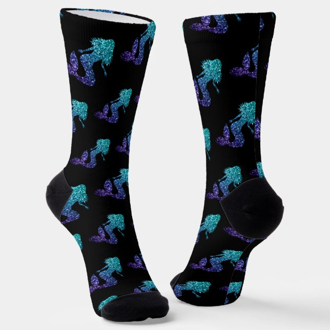 Mermaid aqua blue ombre Glitzern schwarz Socken (Gewinkelt)