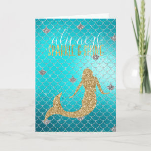 Mermaid Aqua Gold Silver Sparkle Glitzer Karte