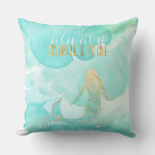 Mermaid Aqua Gold Sparkle Kissen