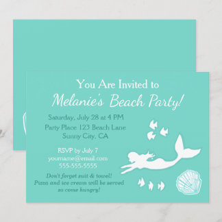 Mermaid Aquamarin Beach Party Individuelle Einladu Einladung