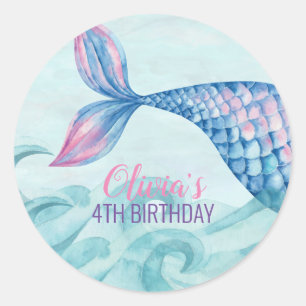Mermaid Aquarell Geburtstag Runder Aufkleber