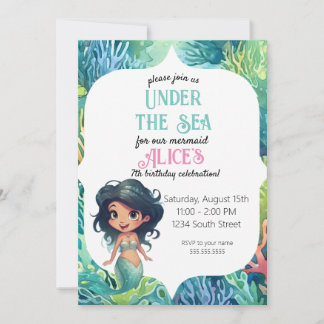 Mermaid Aquarell Geburtstagsvorlage Einladung