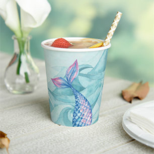 Mermaid Aqucolor rosa lila-blaue Geburtstagsparty Pappbecher