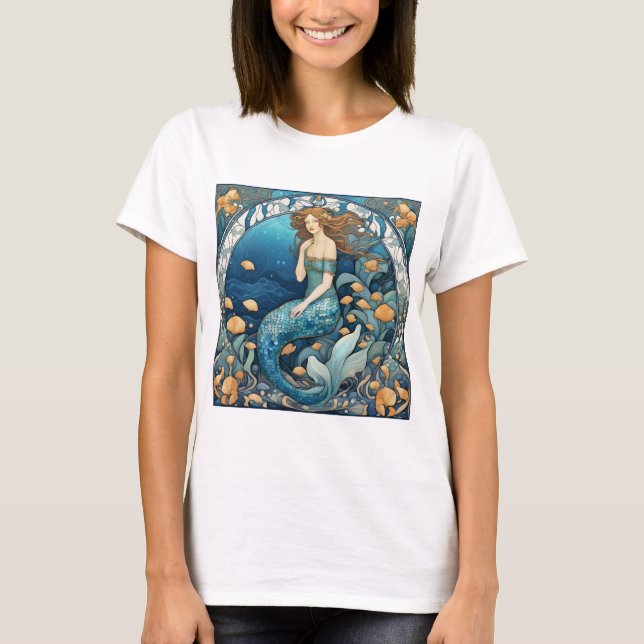 Mermaid Art Nouveau Aqua Ticino T-Shirt (Vorderseite)