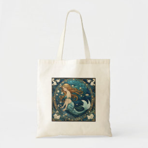 Mermaid Art Nouveau Art Deco Style Blau Tragetasche