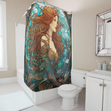 Mermaid Art Nouveau Style Duschvorhang