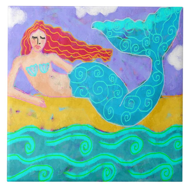 Mermaid auf der Shore Abstrakt Art Fliese (Vorderseite)