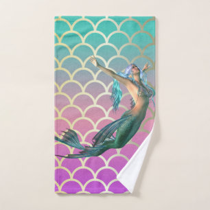 Mermaid auf Ombre Mermaid Schwanz Scales Badhandtuch Set