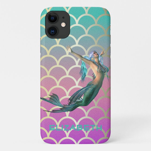 Mermaid auf Ombre Mermaid Schwanz Scales Case-Mate iPhone Hülle (Rückseite)