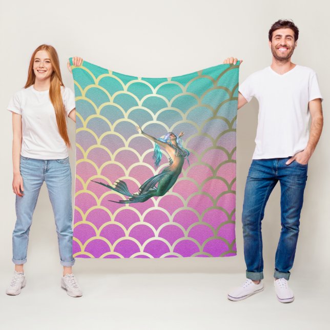Mermaid auf Ombre Mermaid Schwanz Scales Fleecedecke (Beispiel)
