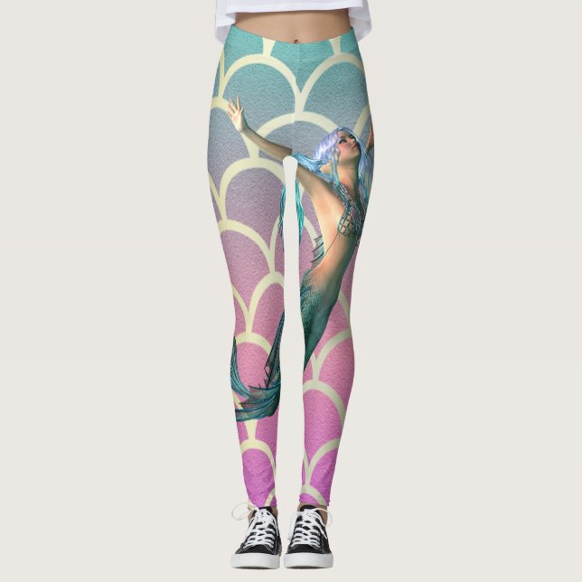 Mermaid auf Ombre Mermaid Schwanz Scales Leggings (Vorderseite)