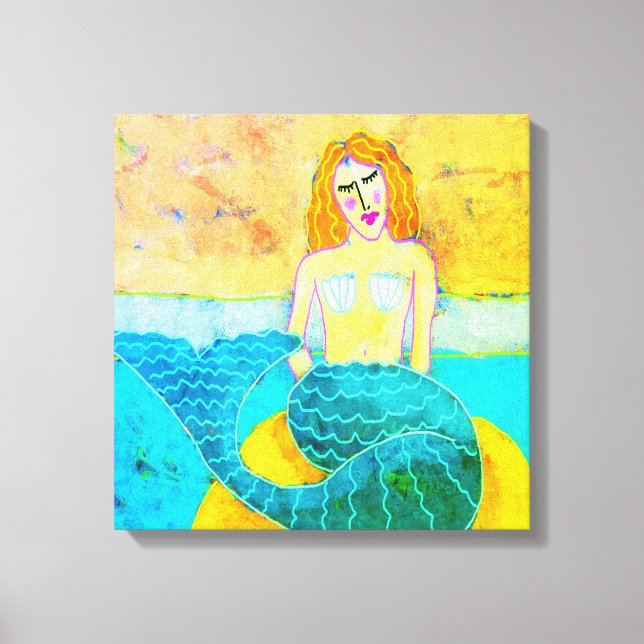 Mermaid auf Rock Abstrakt Digital Print Leinwanddruck (Vorderseite)