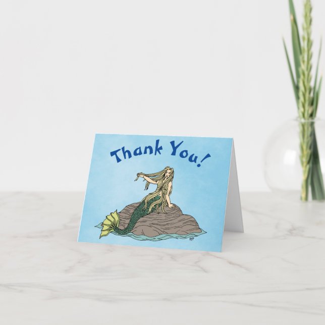 Mermaid auf Steinen Dankeskarte (Vorderseite)