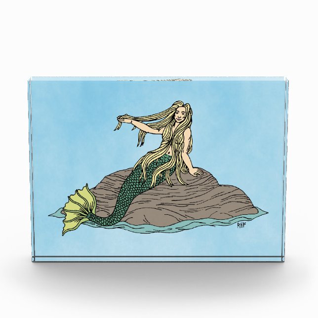 Mermaid auf Steinen Fotoblock (Vorderseite)