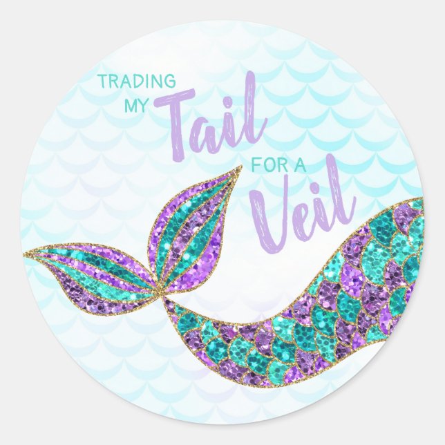 Mermaid Aufkleber Glitzer, Brautparty, Danke (Vorderseite)