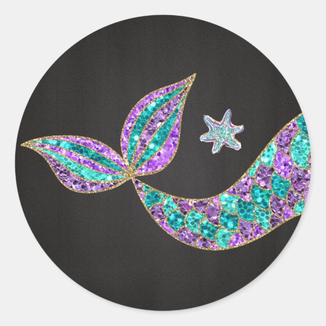 Mermaid Aufkleber Glitzer, Unter Meer Vielen Dank (Vorderseite)