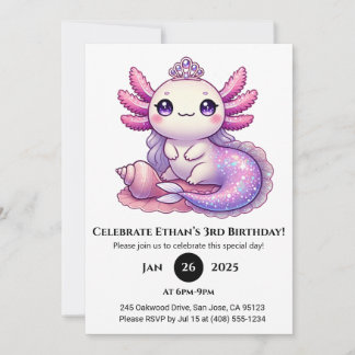 Mermaid Axolotl Princess Birthday Einladung