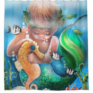 Mermaid baby and seahorse shower curtain duschvorhang