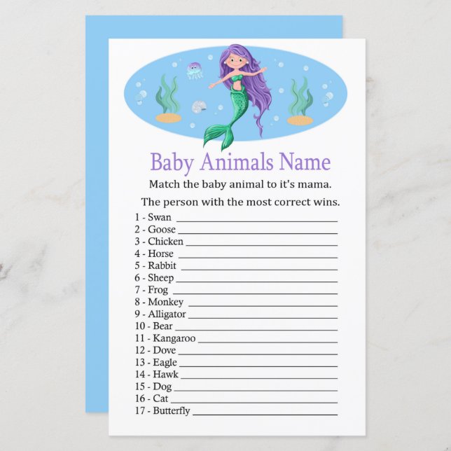 Mermaid Baby Animals Name Game (Vorne/Hinten)