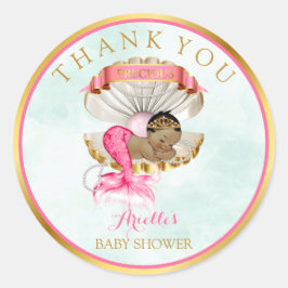 Mermaid Baby Clam Muschel Tiara African American Runder Aufkleber