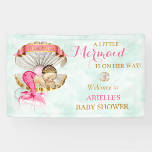 Mermaid Baby Clam Muschel Tiara Pearls Gold Pink Banner