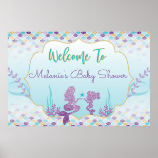 Mermaid Baby Dusche Begrüßungspapier Poster
