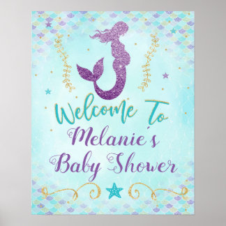 Mermaid Baby Dusche Begrüßungsschild Hintergrund Poster