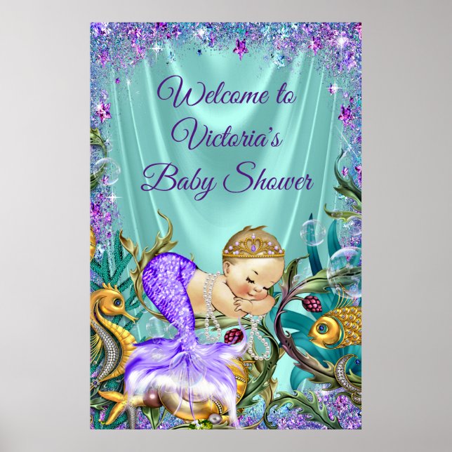 Mermaid Baby Dusche Begrüßungszeichen Poster (Vorne)
