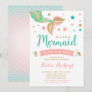 Mermaid Baby Dusche Einladung Aquamarin Coral Gold