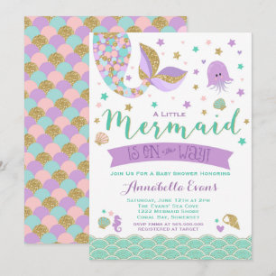 Mermaid Baby Dusche Einladung Aquamarin Lila Gold