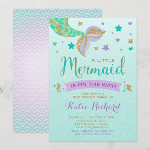 Mermaid Baby Dusche Einladung Aquamarin Lila Gold