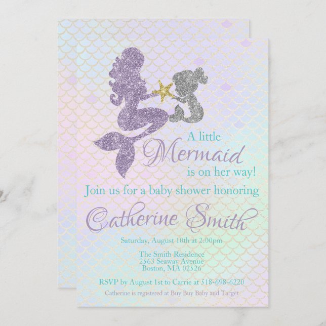 Mermaid Baby Dusche Einladung Lavender Gold Aquama